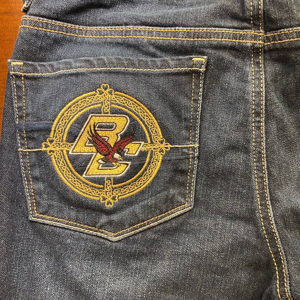 American Eagle Outfitters Dark Blue Jeans with Gold BC Embroidery on pocket